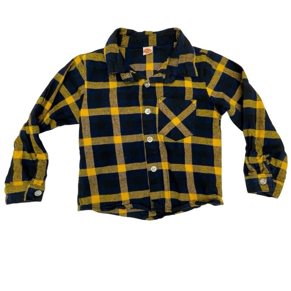 110 Plaid Button Down Shirt Long Sleeve Navy/Blue Gold/Yellow Infant Toddler